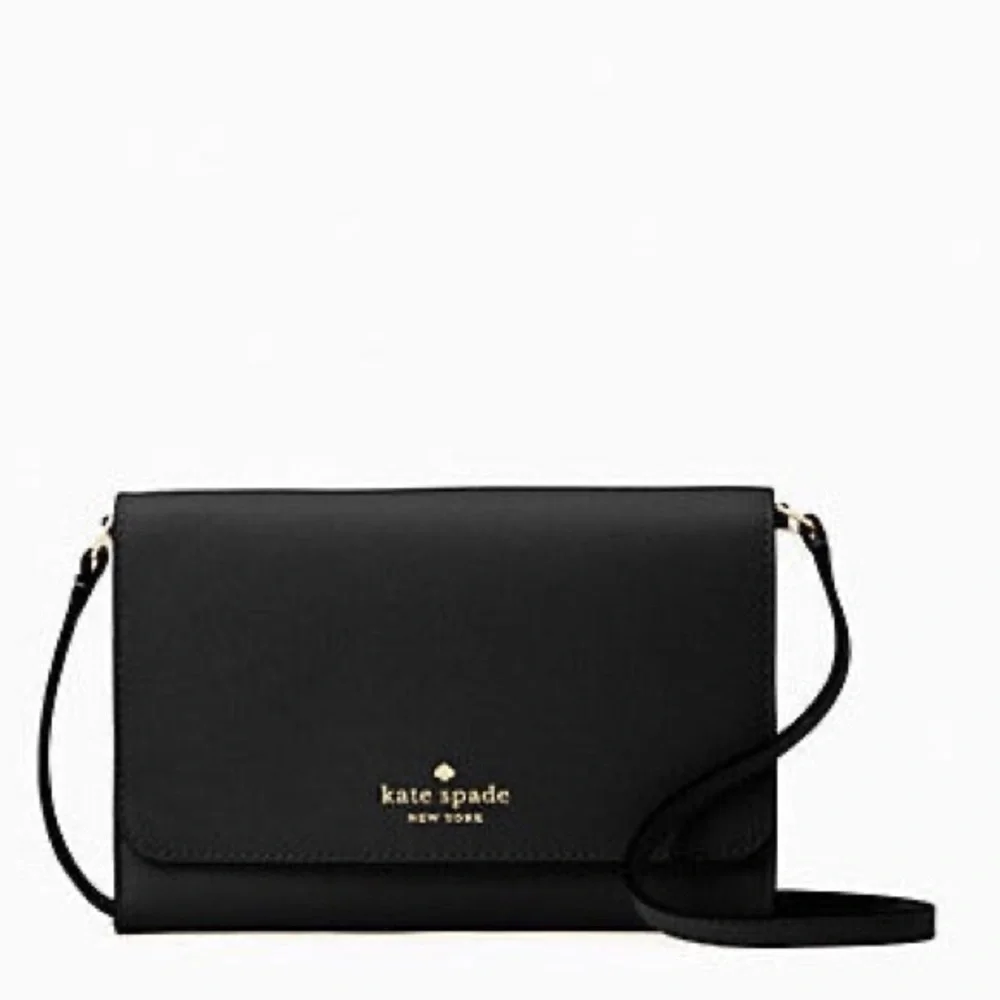 KATE SPADE NEW YORK DANA WALLET ON A STRING. Black PVC Nwt